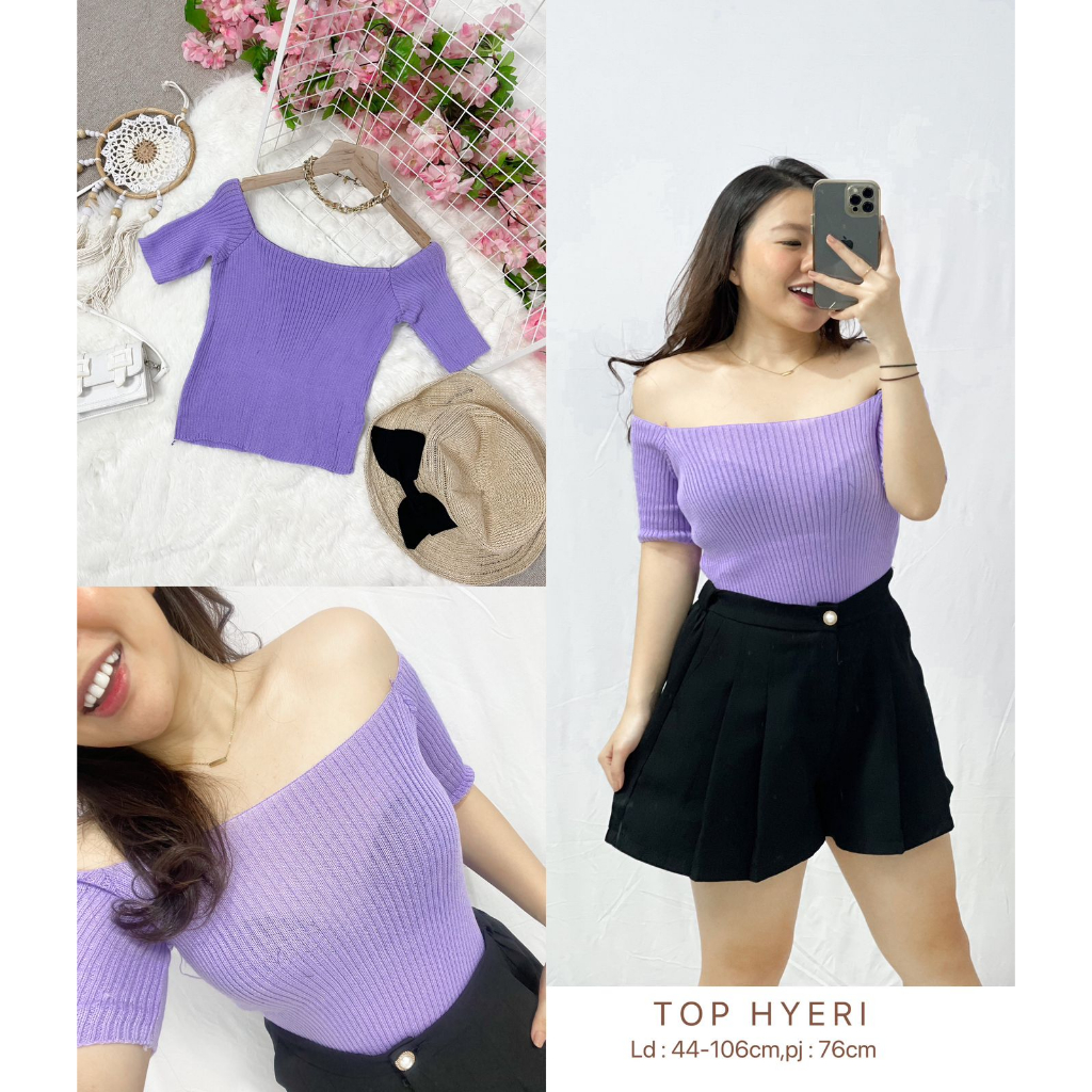 Atasan Wanita Bahan Rajut Sabrina Top Hyeri  / Mini Top Hyeri HOPYLOVY