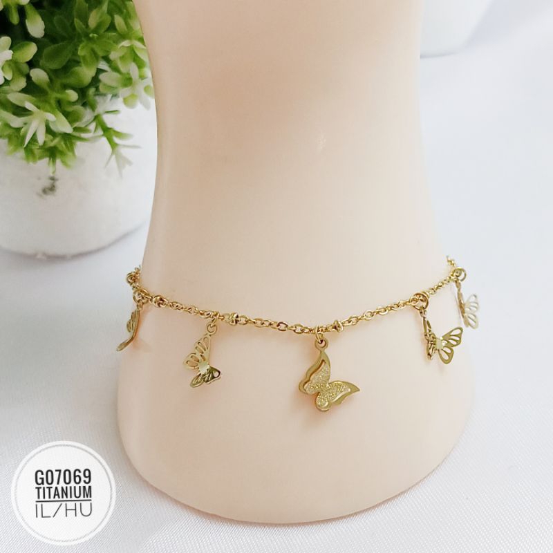 Gelang titanium rantai jurai kupu gold G07069