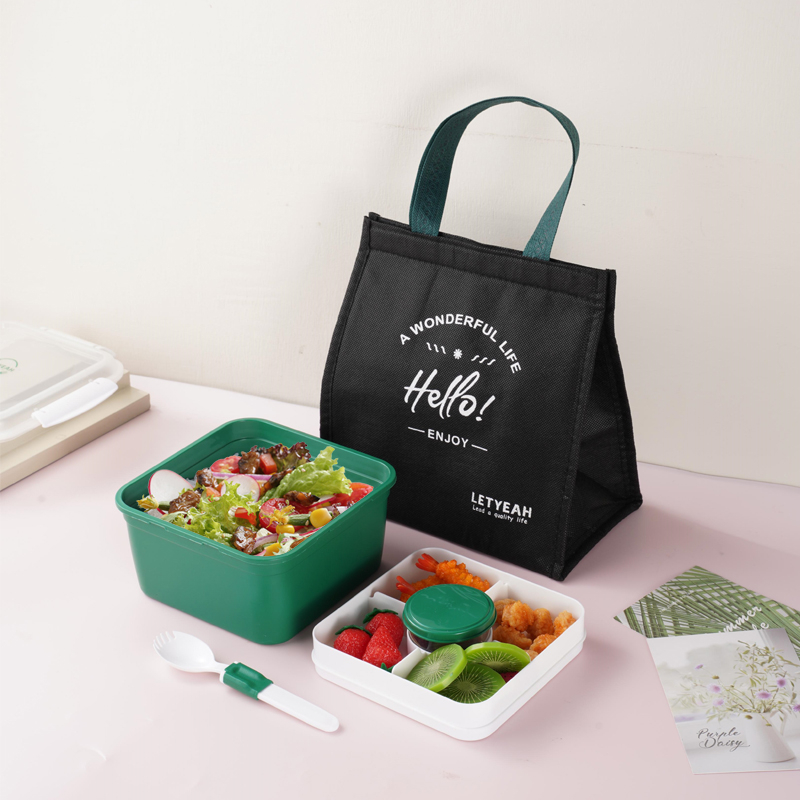 Letyeah &amp; Kaizenliving Lunch box free Tas Bekal kotak bekal anti tumpah wadah saus square kotak tempat hijau