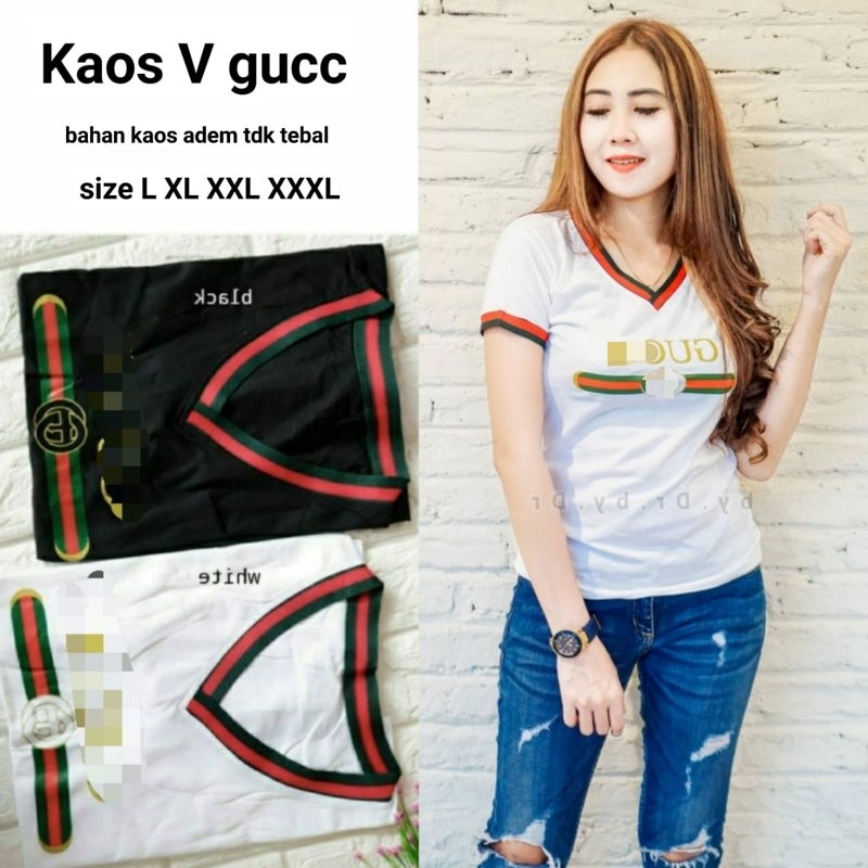 V GUCC COMBI KAOS WANITA V NECK SIZE XXL LD110