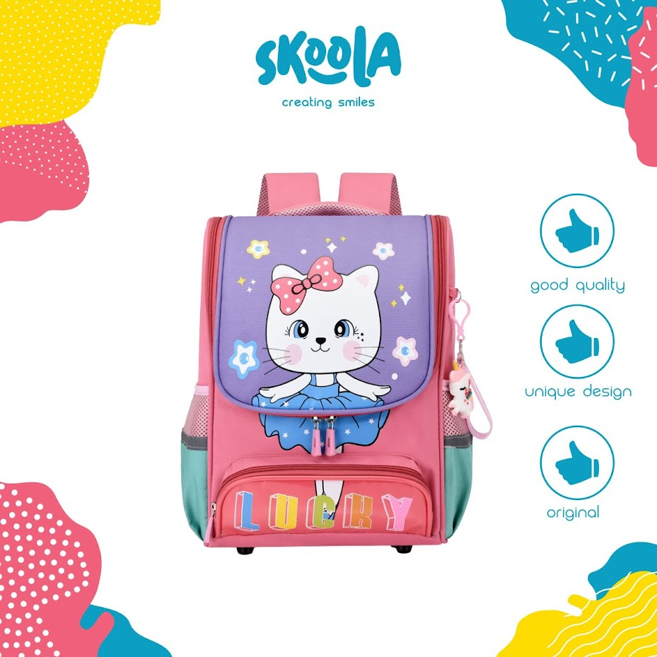 Skoola Tas Sekolah Anak Perempuan SD Ransel Kucing Cat Free Keychain - Koda