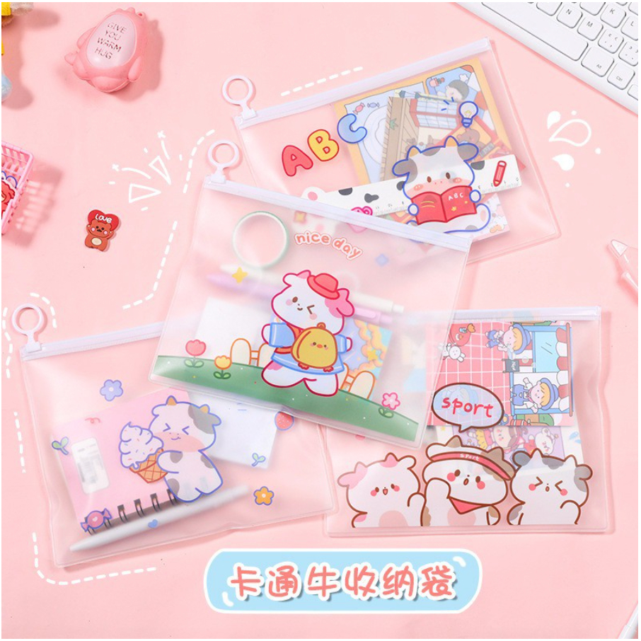

【GOGOMART】Tempat Pensil Transparan Motif Kaktus / Pouch Penyimpanan Alat Tulis Import / Pouch Kosmetik - Karakter