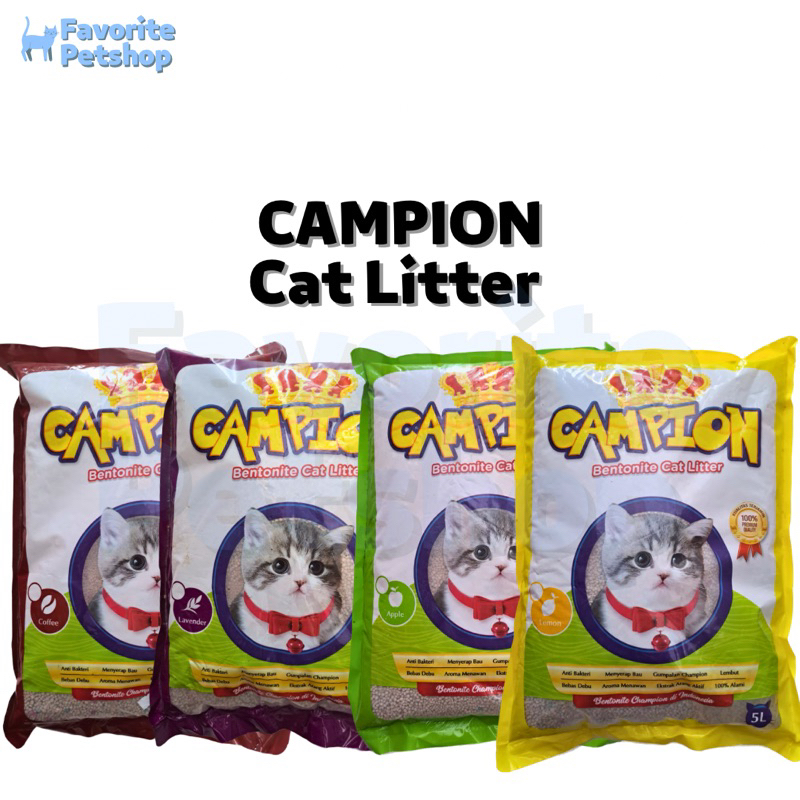 CAMPION BENTONITE CAT LITTER 5 LITER Pasir Kucing gumpal wangi lemon apple lavender kopi coffee 5L
