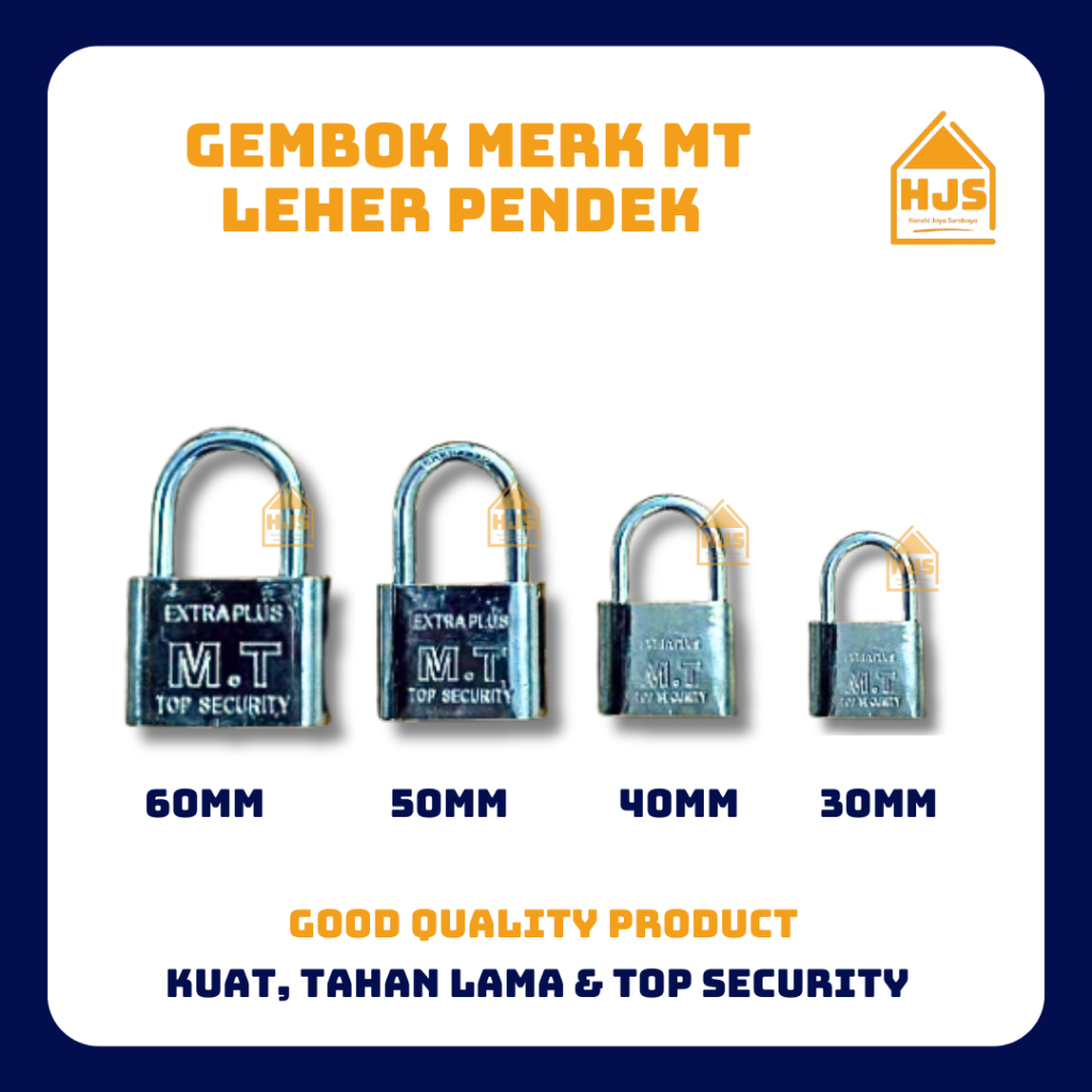 Gembok Pintu / Gembok Pagar Leher Pendek Ukuran 30-60 mm Merk M.T | Gembok Pagar Anti Karat Air Mali
