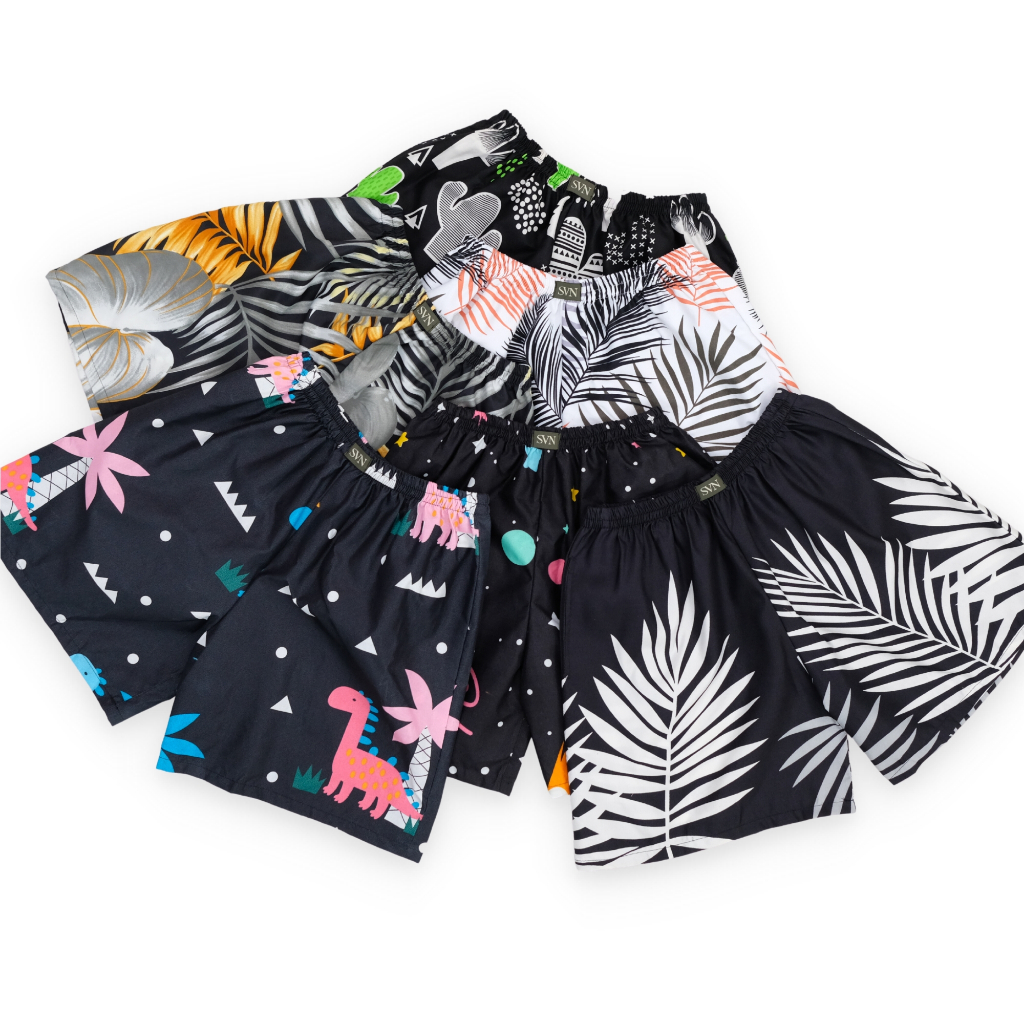 SANVANINA Celana Boxer Printing Unisex | Celana Santai | Celana Pendek | Boxer Pantai Hitam Cactus BO-108