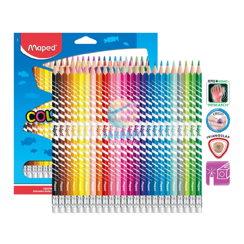 

(24 Pcs) Pensil Warna Bisa Dihapus 24 Warna Panjang MAPED Color'Peps OOPS X24 CA Color Peps