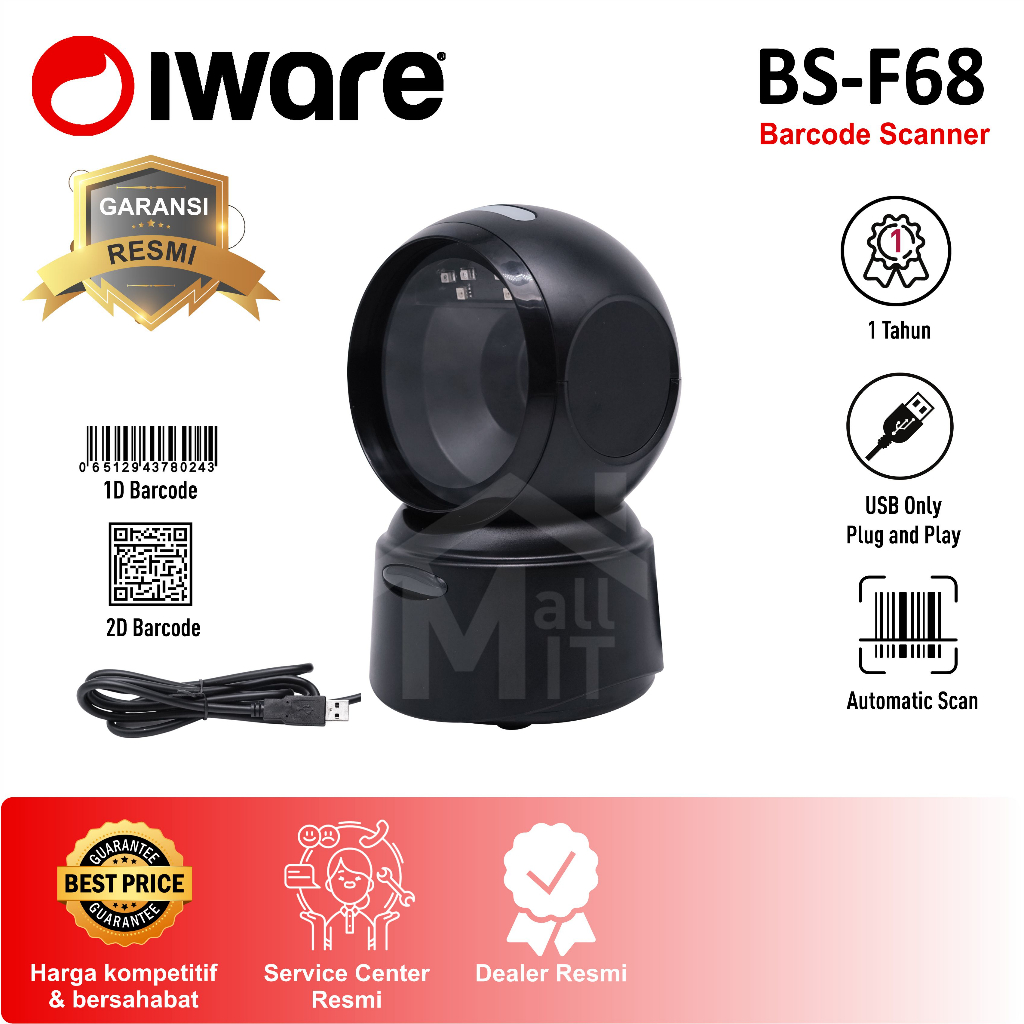 Barcode Scanner IWARE Omni BS-F68 BSF68 BS F68 1D 2D QR Code RESMI