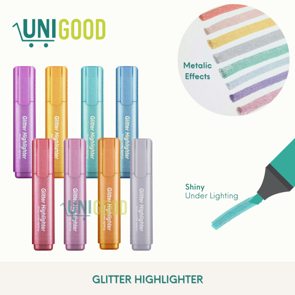 UNIGOOD - Metallic Stabilo Glitter Highlighter Texliner Metalik 8 Warna