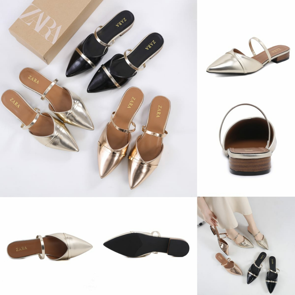 Sandal wanita mules lancip kulit glossy import kode 3888