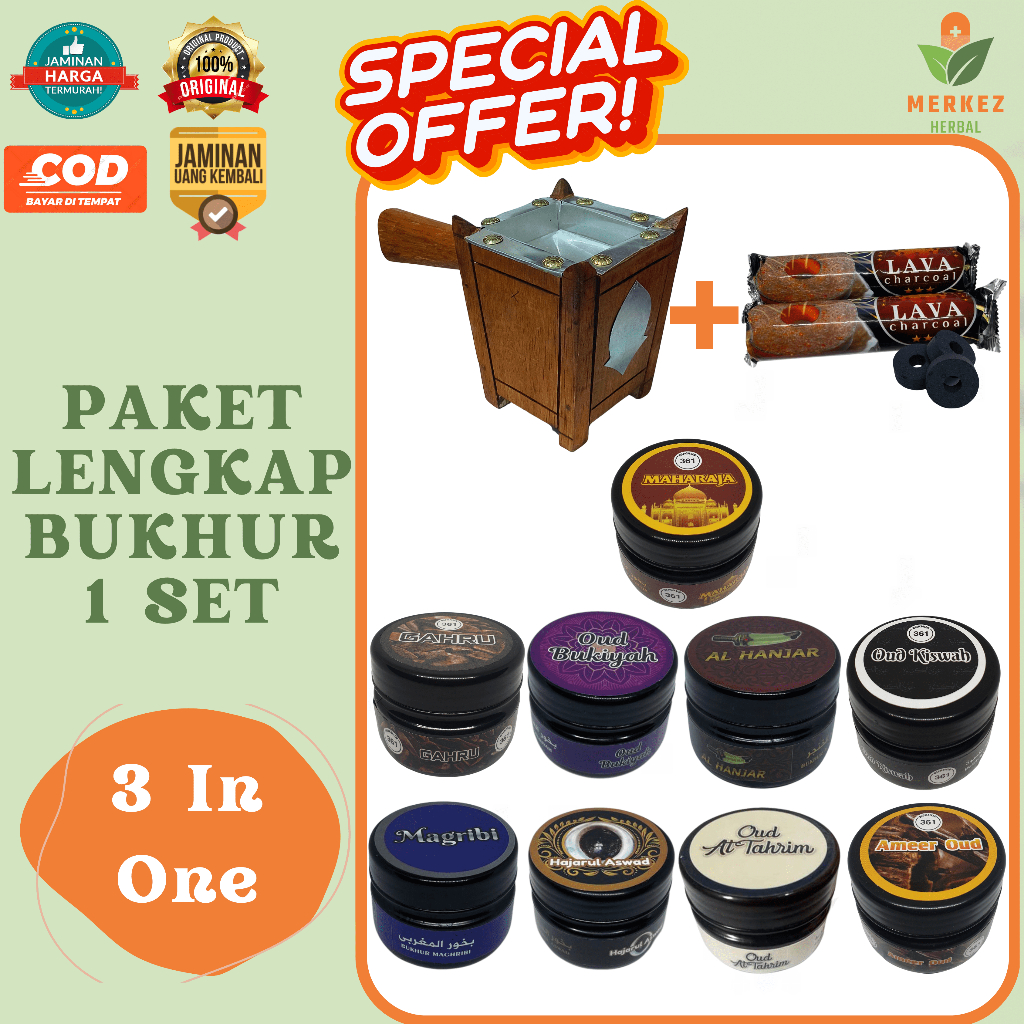 Paket 3in1 Bukhur Buhur Dupa Arab Wewangian Paket Lengkap Komplit Beragam Varian Hajar Aswad / Maghribi / Oud Bukiyah / Al Madinah / Oud Gaharu / Al Khanjar / Kasturi 30 Gram  Free Tempat Bukhur Kayu Dan Arang Magic - Bakhoor Bukhoor Bukhor Bakhor Gaharu