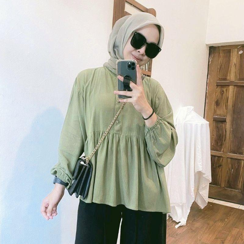 Atasan Wanita Shelvia Blouse Bahan  Krinkle Airflow Lengan Panjang Oversize