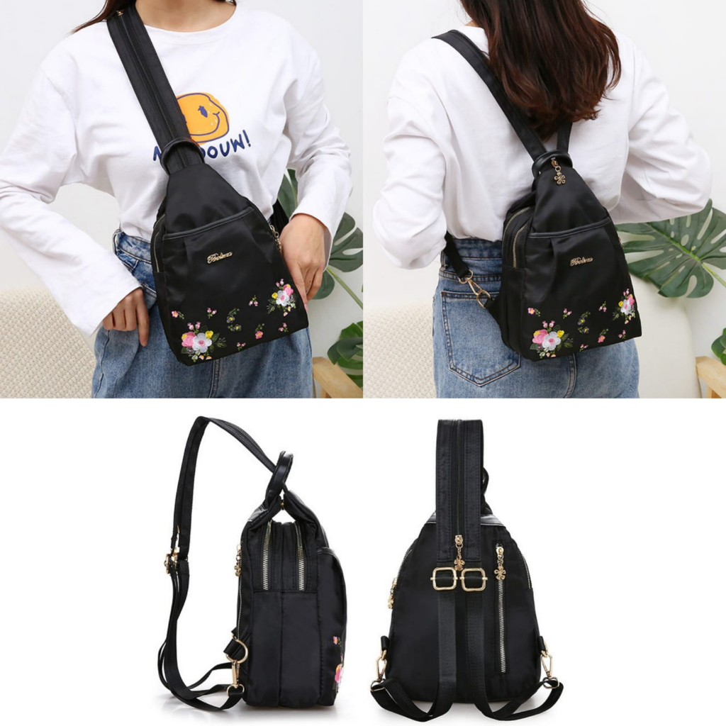 TAS RANSEL WANITA REMAJA BISA SELEMPANG IMPORT MULTIFUNGSI ANTI AIR MOTIF BUNGA LUCU HITAM TA828B5 KEKINIAN BATAM BACKPACK PUNGGUNG GENDONG CORDELIA SEKOLAH KULIAH KERJA CEWEK BRANDED MURAH