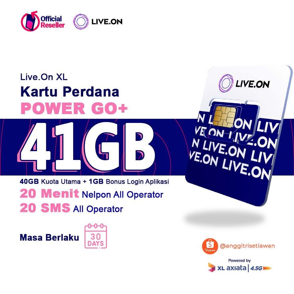 41GB Kartu Perdana Live.On Power Go 40GB + 1GB ( 30 Hari ) by XL AXIATA Kuota Internet Jaringan 4.5G