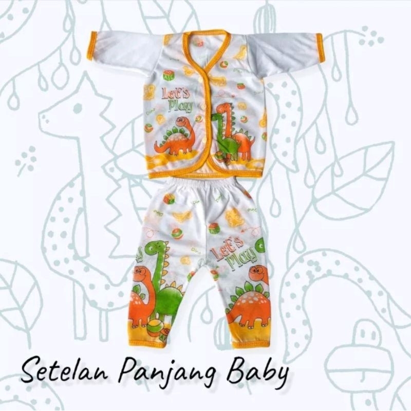 Setelan Baju Bayi Lengan Panjang Putih Print (Grosir 12pcs) Newborn / Setelan Panjang Bayi isi 1 Lusin Baju Lengan Panjang + Celana Panjang