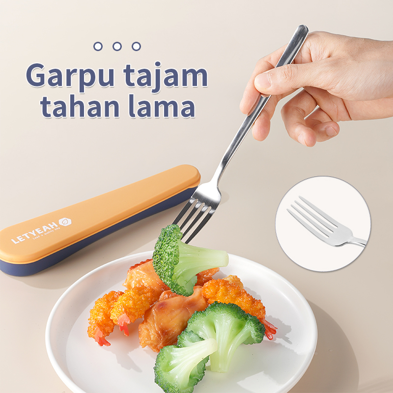 Letyeah &amp; Anantagt Cutlery Set Korea Stainless Steel sumpit sendok garpu traveling peralatan makan