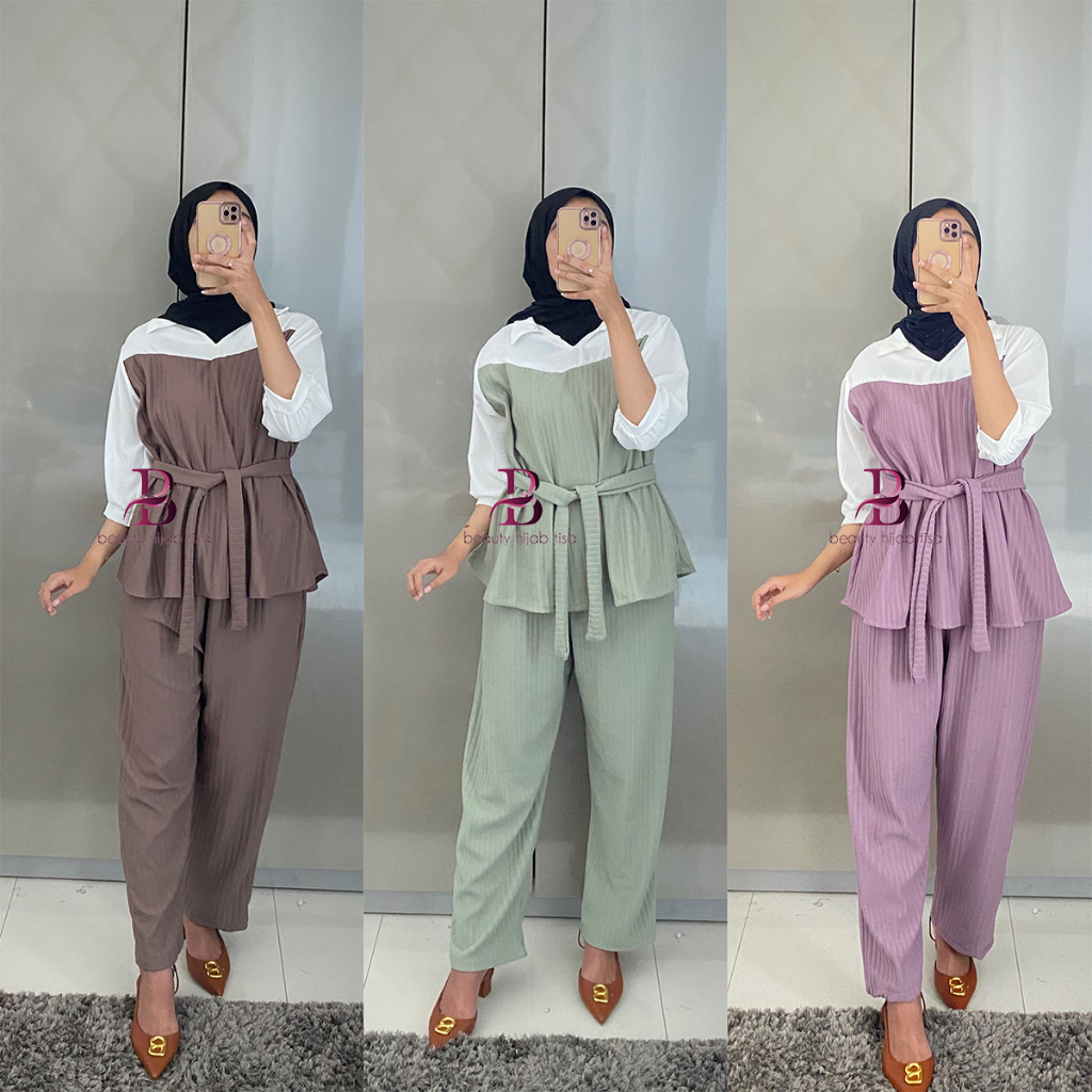 Lady one set wanita terbaru kekinian setelan knite hornet beautyhijab