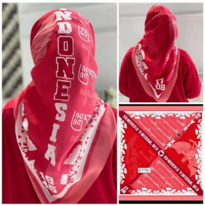 Kerudung segi empat motif merah kemerdekaan Hijab Segi Empat Voal Premium