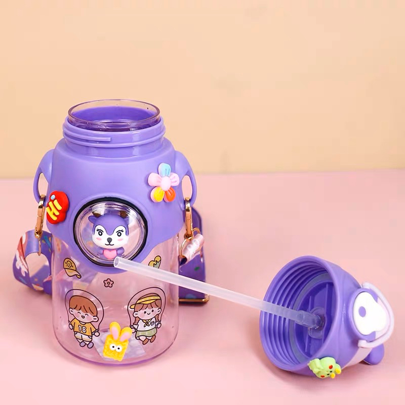 Botol Air Anak Lucu Karakter Kuping Kelinci - Botol Minum Anak Motif Karakter Imut Cover - Tempat Minum Sekolah Free Stiker 2D+3D Water Bottle