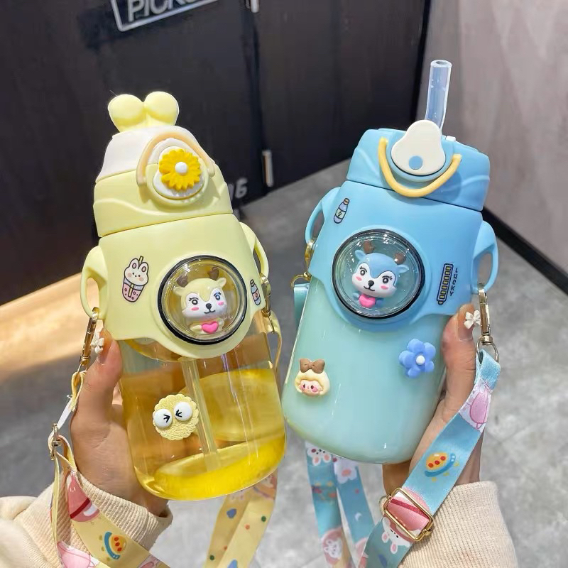 Botol Air Anak Lucu Karakter Kuping Kelinci - Botol Minum Anak Motif Karakter Imut Cover - Tempat Minum Sekolah Free Stiker 2D+3D Water Bottle