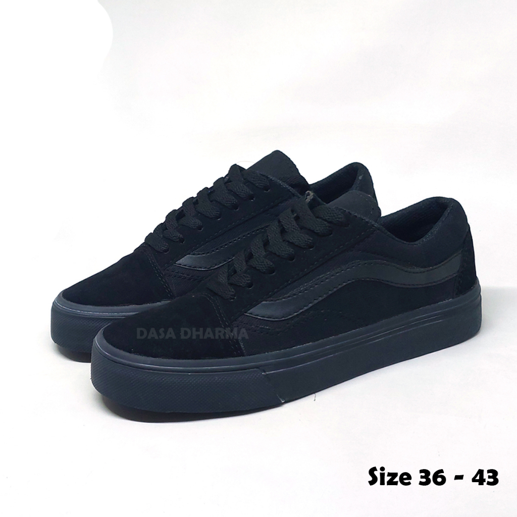 Sepatu Vens Pria Old Skool Hitam Polos Sneakers Canvas Sekolah Size 36 - 43