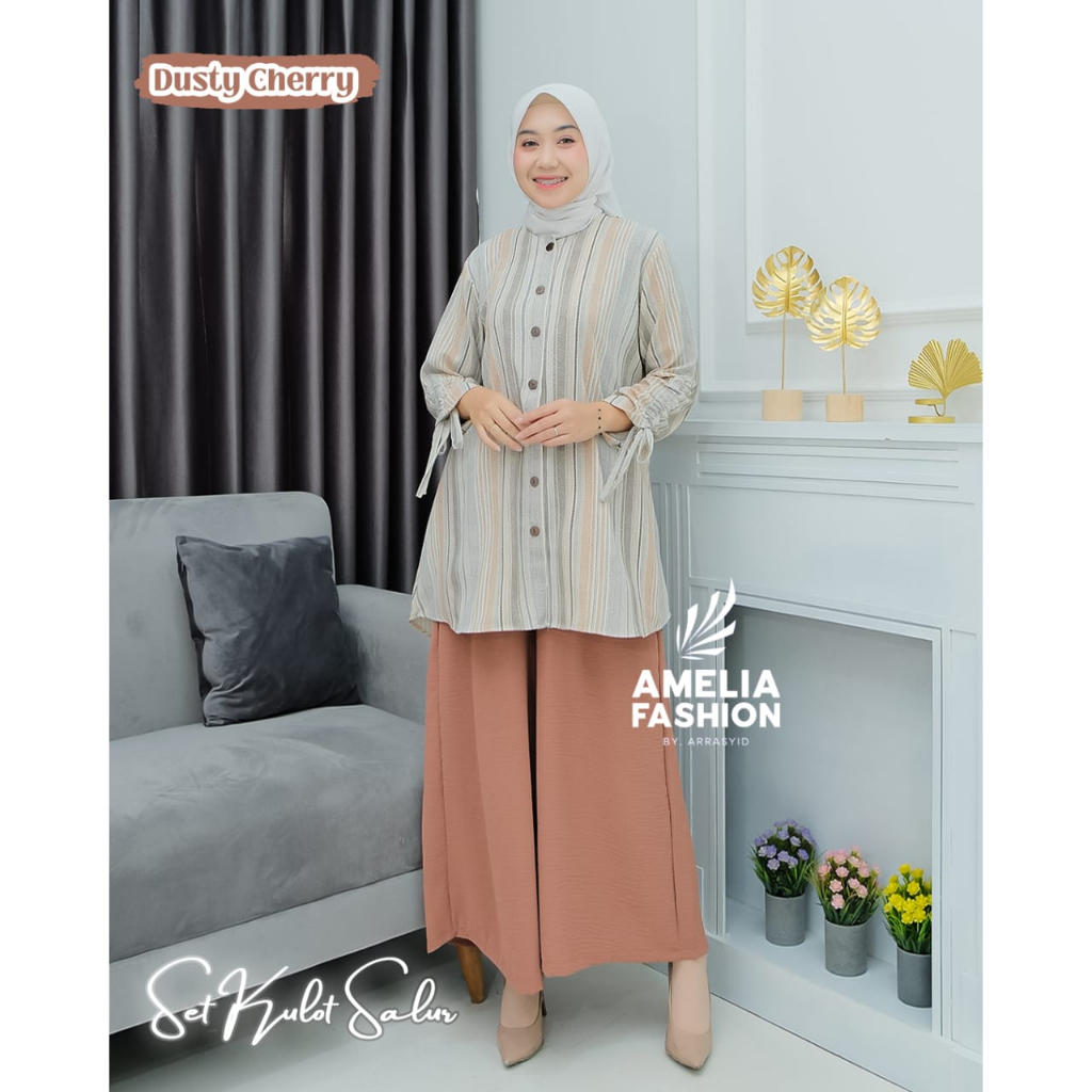 One Set Celana Kulot Aluna by Amelia setelan baju cringkle wanita model terbaru