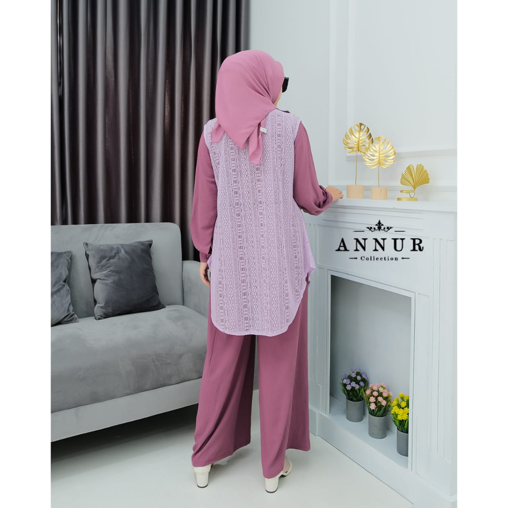 ONE SET SHANIN ANNUR OUTER BROKAT OUTFIT 3IN1 TERBARU KEKINIAN OOTD WANITA MUSLIM HITS BANGET