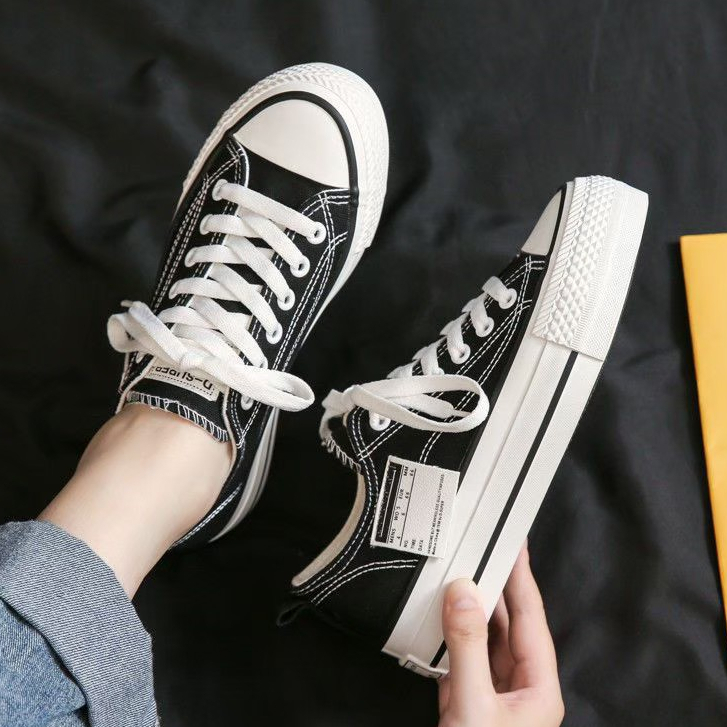 AVANCEID KOLEKSI CANVAS Sepatu Sneakers Wanita Sekolah Kerja Hitam Import