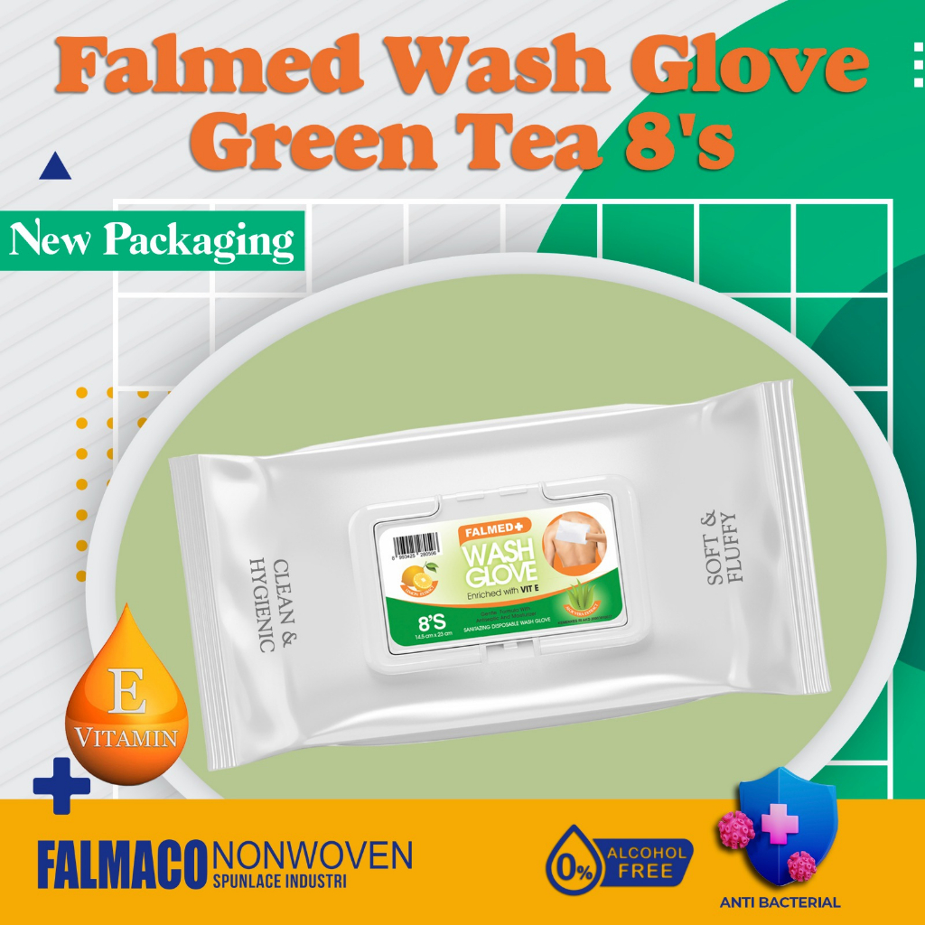 FALMED WASH GLOVE 8'S | KANTUNG SEKA DEWASA | WET WIPES | TISSUE BASAH