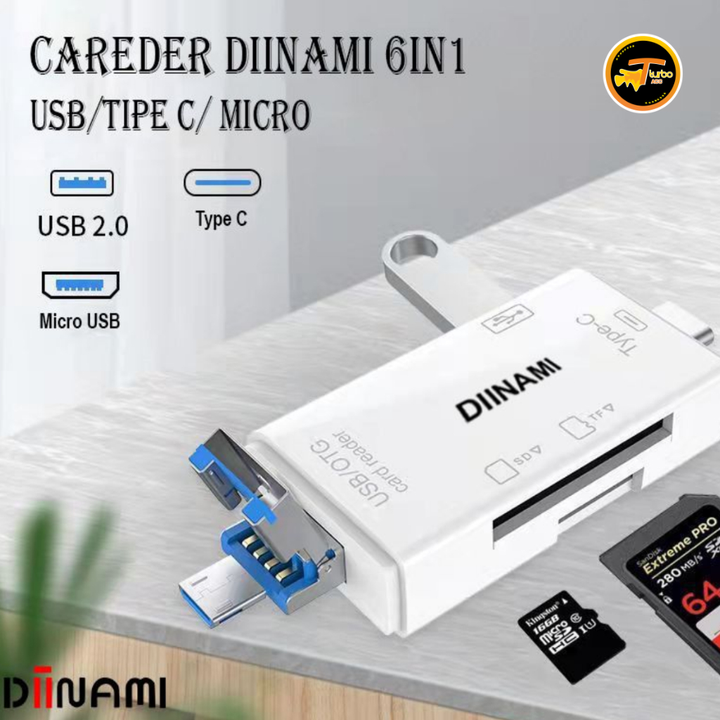 DIINAMI High Speed 6 in 1 OTG Card Reader USB 3.0 SD TF Micro SD Card Reader Type C Micro OTG Card R