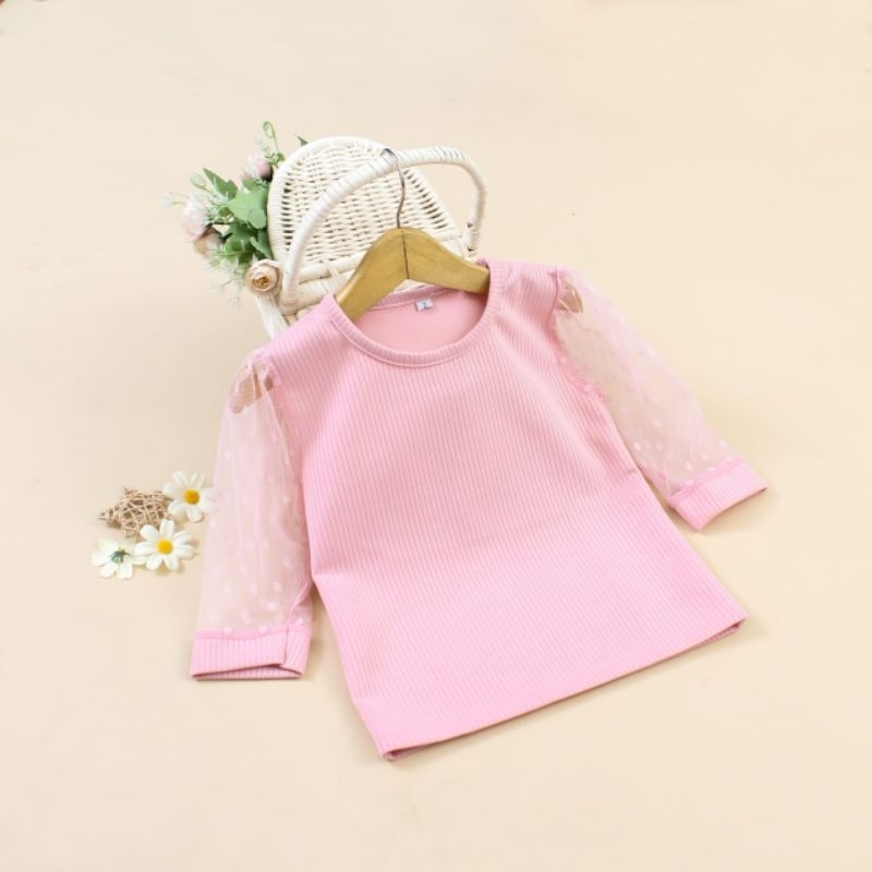 1-6 Tahun LISSA TOP | Atasan Lengan Panjang MANGO KNIT MIX TULLE POLCADOT