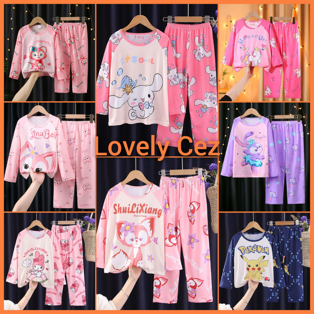 Piyama Anak Import Unisex Lucu Baju Tidur Anak Karakter Kuromi Labubu Baju Tidur Anak Perempuan