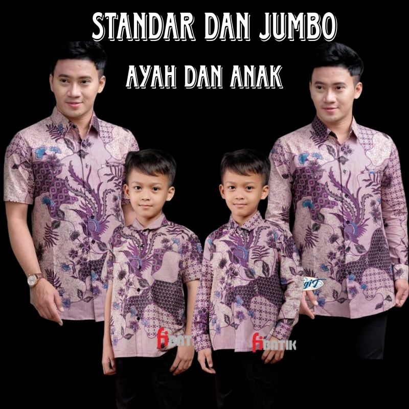 TERBARU Couple sweet || couple batik ayah dan anak cowok BATIK Motif sekarjgad ungu size jumbo M,L,XL,XXL,3XL,4L,5L