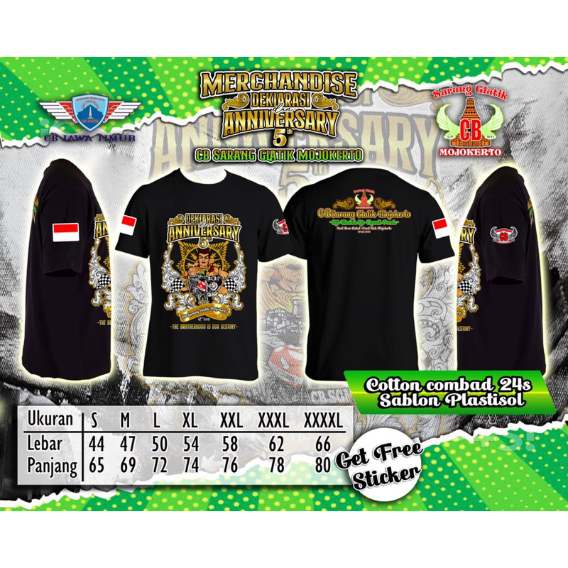 Kaos Acara CB Sarang Glatik Mojokerto Acara Tgl 30 Juli Free Stiker