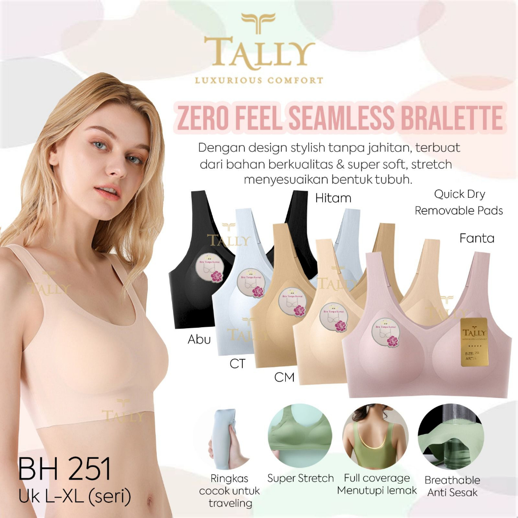 TALLY BRA BH KEMBEN BRALETTE / BRA 1859 251 TALLYI BUSA TIPIS I SIZE L-XL I BAHAN NYLON MIX RENDA - BH KEMBEN SEAMLESS BARU 1859TALLY Bra / Bralette Tanpa Kawat Busa Tipis Bahan Seamless CUP A - C Bra Kemben KB 251