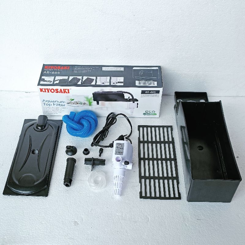 TOP FILTER KIYOSAKI AR 666 PLUS KAPAS mesin pompa celup aquarium waterpump water pump filter box atas full set ph 1000 Lph murah [PLUS KAPAS]