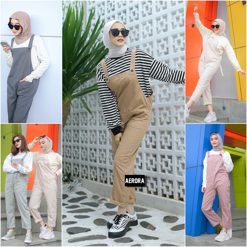 FS - ANYA OVERALL BASIC POLOS WANITA / AC OVERALL ROK MUSLIMAH KOREAN  STYLE / Baju Kodok Anya Overall Overal Rok Wanita Motif Polos