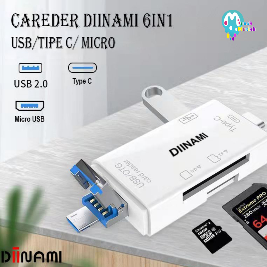 DIINAMI High Speed 6 in 1 OTG Card Reader USB 3.0 SD TF Micro SD Card Reader Type C Micro OTG Card R