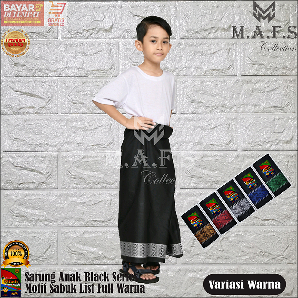 SARUNG TENUN ANAK &amp; DEWASA MOTIF DOBBY LIST SABUK BLACK EDITION