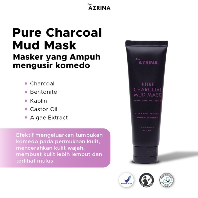 Azrina Mask I Pure Charcoal Mud Mask I Acne Purifying Clay Mask 50 Ml