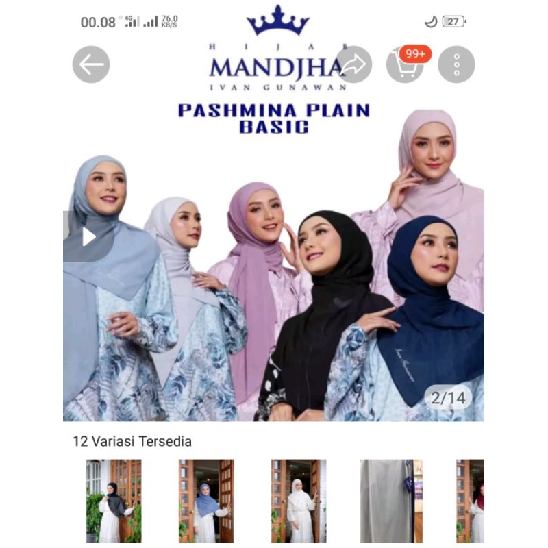 Mandjha Pashmina Ivan Gunawan Fashion Scarf Original Warna Pink,Grey,Blue Grey,Dll