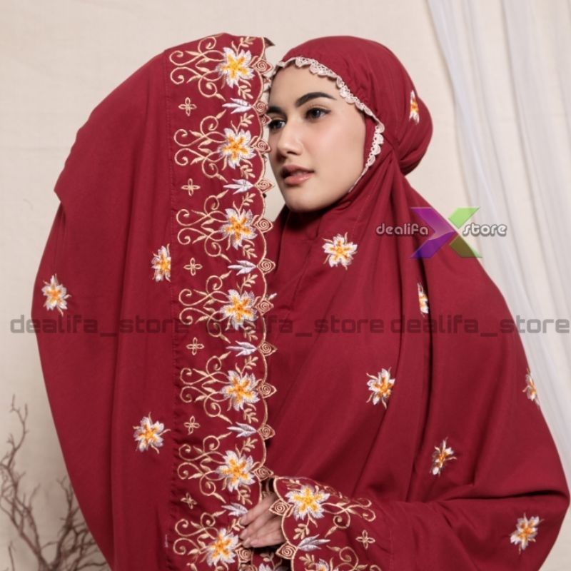 Mukena Dewasa Bunga Sakura Katun Premium Full Bordir Terbaru