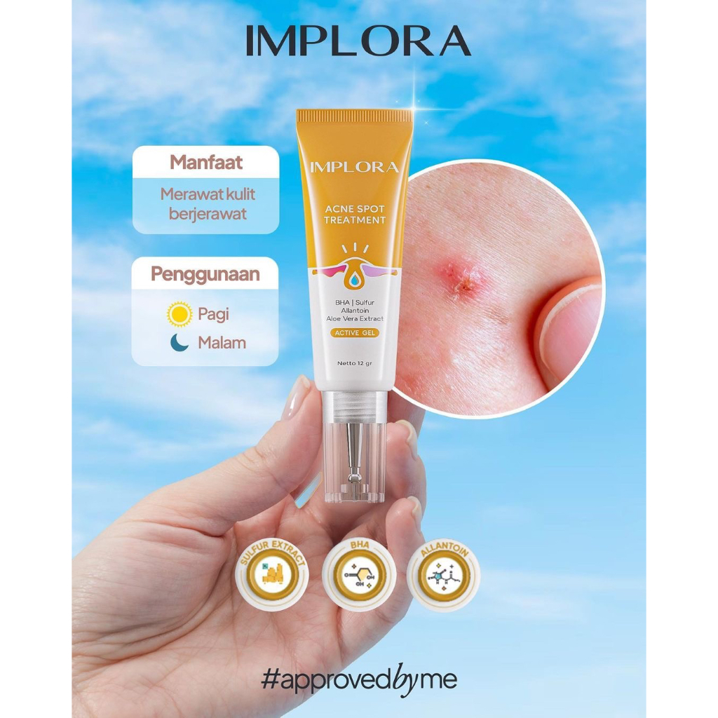 IMPLORA Acne Spot Treatment Indonesia / Obat Jerawat 12g / BHA Sulfur Allantoin Aloe Vera Extract Active Gel /  Mengatasi Meredakan Inflamasi Membersihkan Pori Kulit Berjerawat Bakteri Meradang Kemerahan / Skincare Face Care Series Perawatan Wajah / Dark