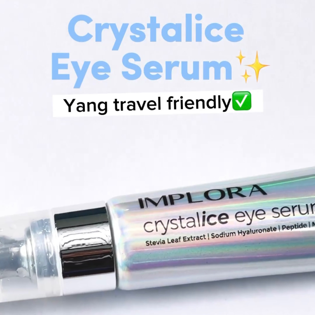 IMPLORA Crystalice Eye Serum Indonesia / Serum Mata 20ml / Stevia Leaf Extract Sodium Hyaluronate Peptide Morus Alba / Mencerahkan Mata Panda Menyamarkan Kerutan Garis Lingkar Hitam Halus Anti Aging Penuaan Dini / Skincare Eyes Care Series / Treatment