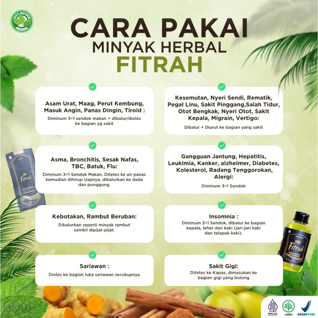 FITRAH HERBAL OIL - Minyak Herbal Multi Khasiat - Untuk Diminum &amp; Dibalur - BISA COD