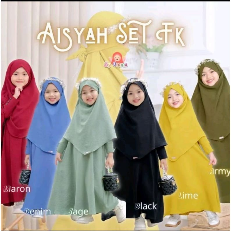 French Khimar Aisyah Syari Set/ Gamis Set Anak Bahan Crinkle Airflow