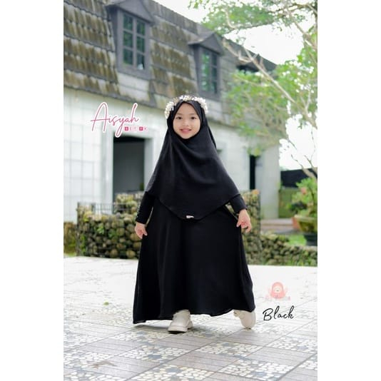 French Khimar Aisyah Syari Set/ Gamis Set Anak Bahan Crinkle Airflow