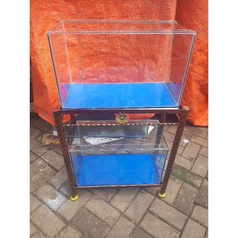 Paket 2 Aquarium 50x25x30cm + Rak Besi Ulir 50x25x65cm