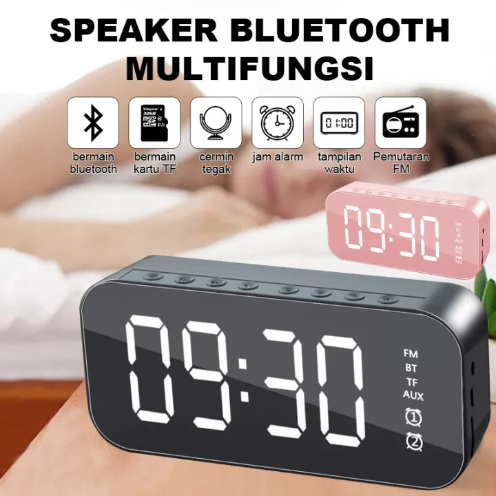 Speaker jam alarm Bluetooth 5.0 LED Display clock ultra Bass stereo mirror with FM Radio original speaker Bluetooth Jam Alarm clock garansi