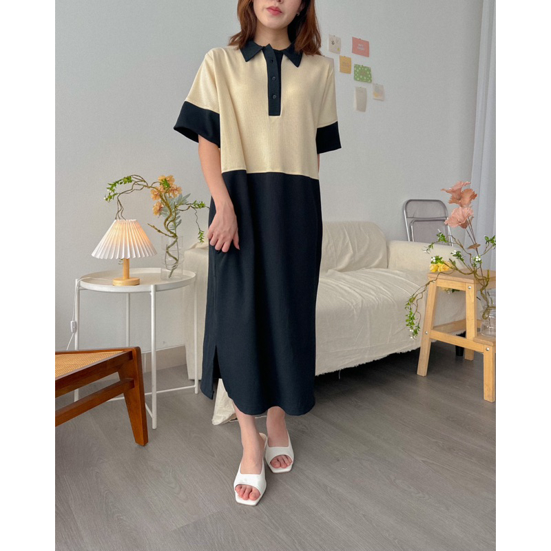 KANON - Kouki Waffle Shirt or Dress - Polo dan Dress midi polo waffle model basic korean look