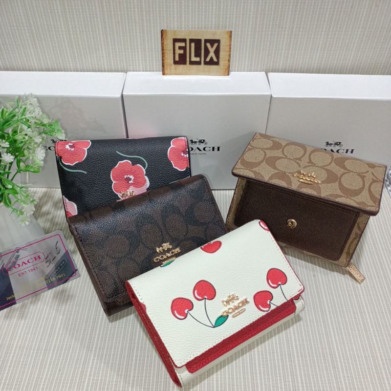 Dompet wanita Coach signature print flower with box + dustbag